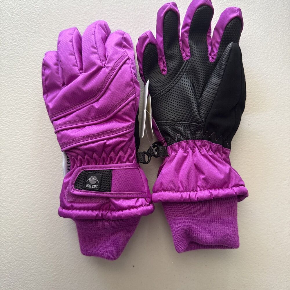 N'Ice Caps Kids Waterproof Winter Gloves 5-6 Y Warm Snow Ski Neon Purple